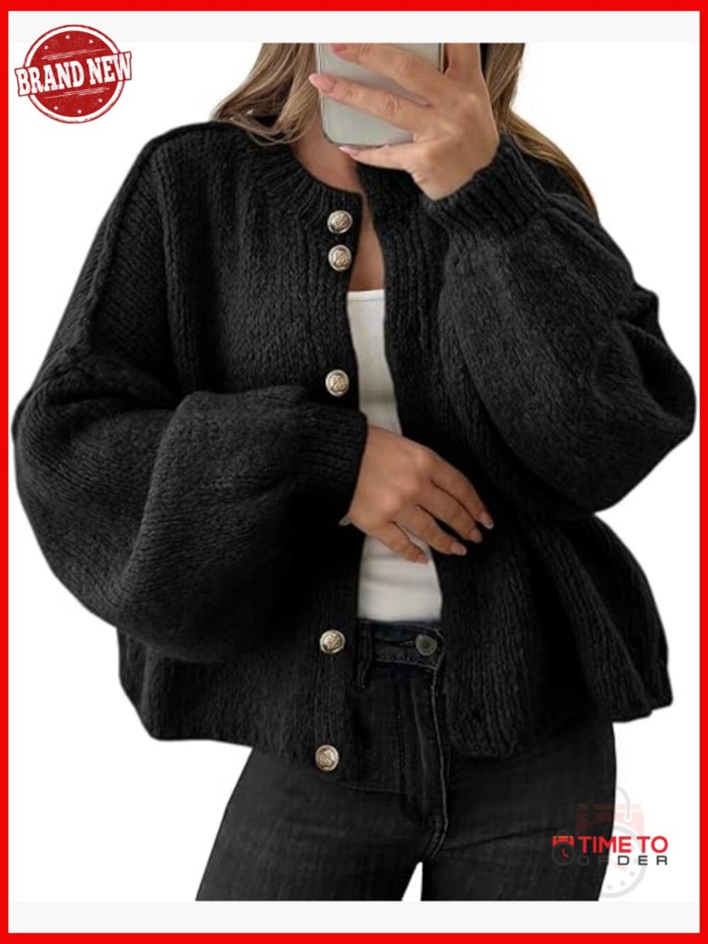 Oversized Chunky Knit Cardigan Button Up Long Lantern Sleeve Fall Winter